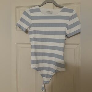 Aritzia Babaton Blue and White Striped Bodysuit